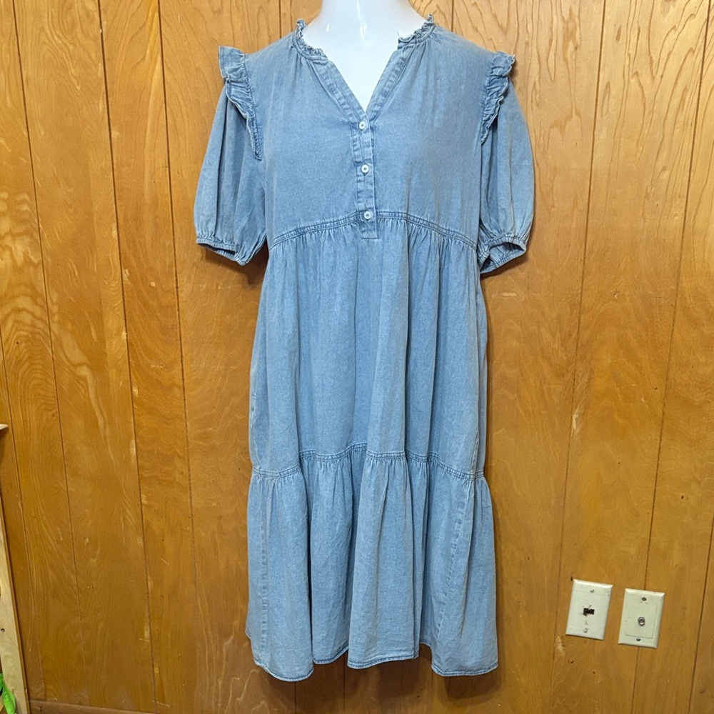 JODIFL Denim Blue Ruffle Blouse